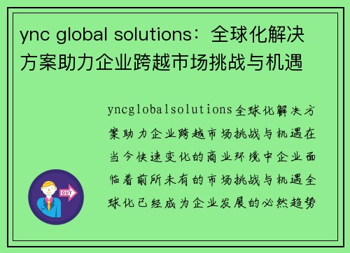 ync global solutions:全球化解决方案助力企业跨越市场挑战与机遇